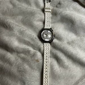 Coach White Patterned “Boyfriend” Watch with Silver Accents